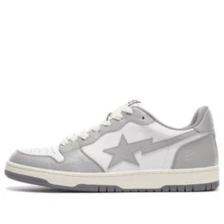 A Bathing Bape Court Sta Low WHITE/GRAY Fashion Skate Shoes 1G70-191-033