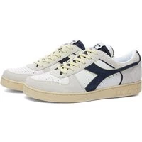 Diadora Men's Magic Basket Low Suede Leather Sneakers In White/Blue